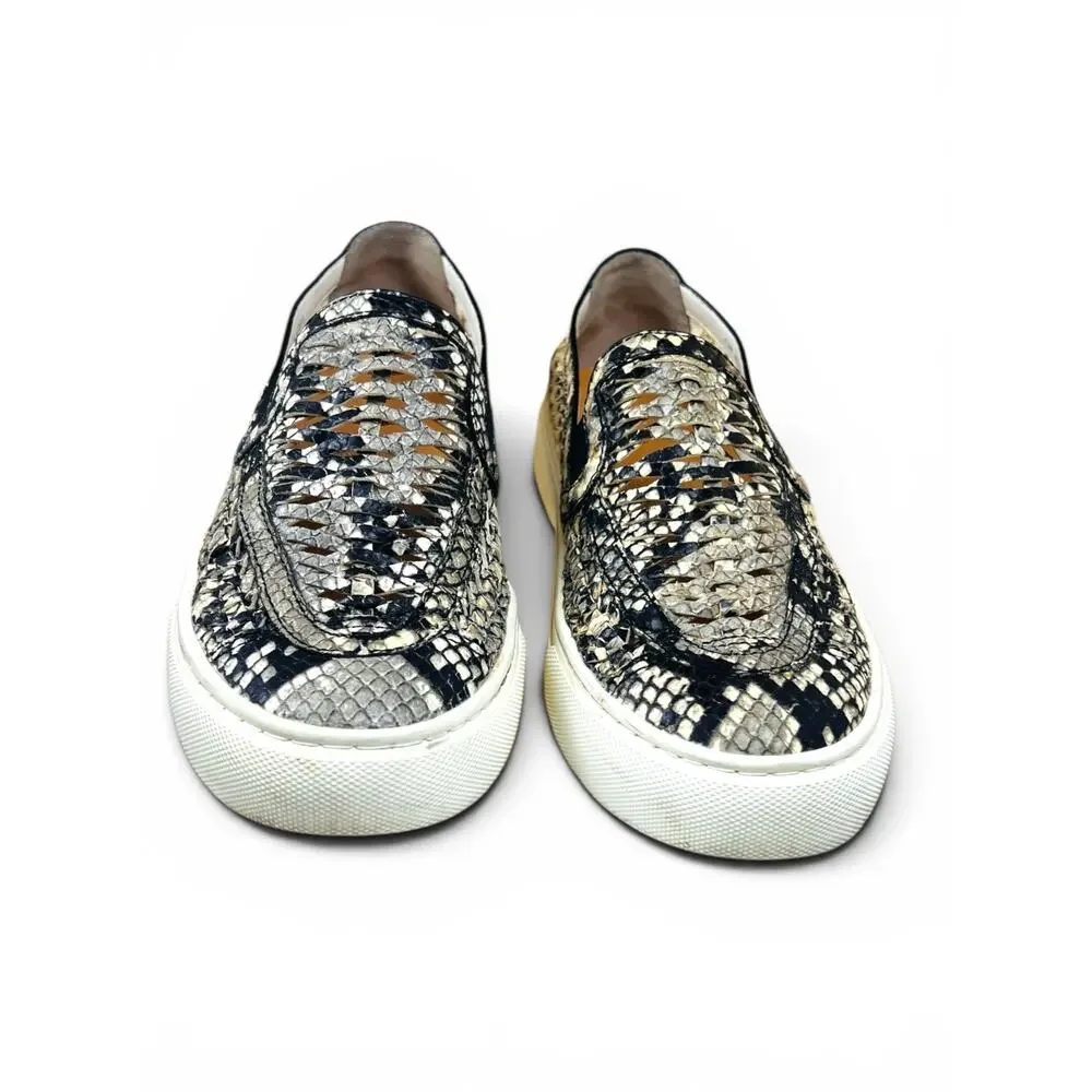 Tory Burch Huarache Woven Snake Print Leather Slip On Sneakers Roccia 6.5